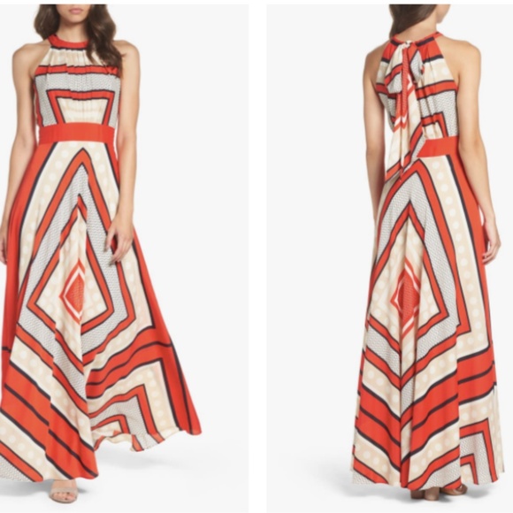 Eliza J Dresses & Skirts - ELIZA J Scarf PRINT Crepe de Chine FIT Flare MAXI DRESS Long RED Sz 10 NEW $158
